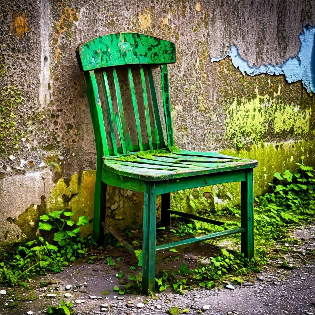 Abandoned Green Wooden Chair