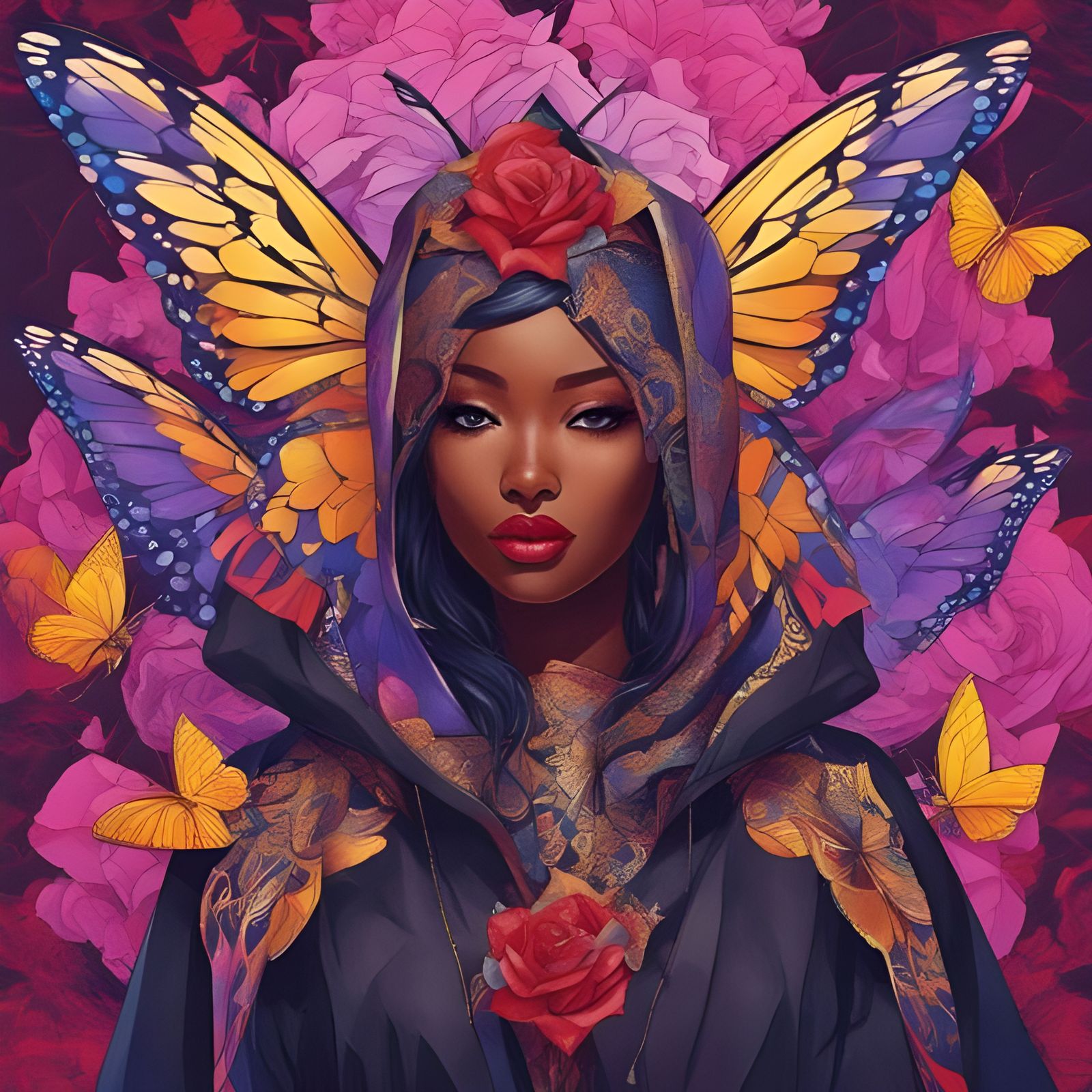 Beautiful Butterfly Woman Portrait in Splash Art Style