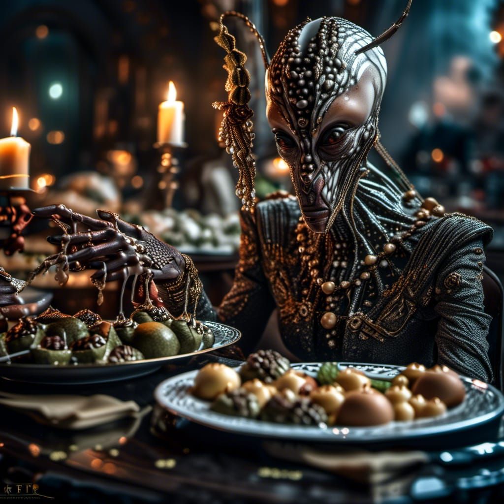 Dreamlike Alien Feast in Magical Realism Style