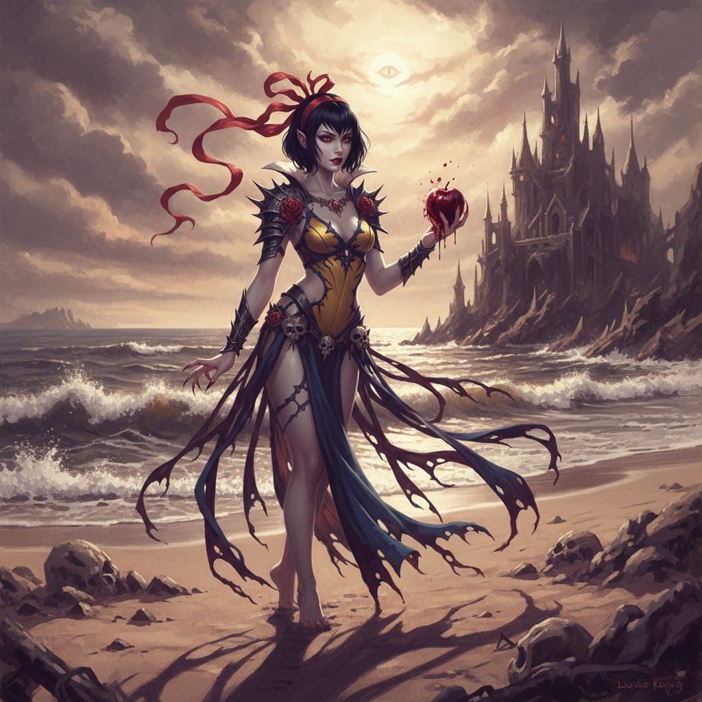 Vampire Snow White on Beach in Luis Royo Style