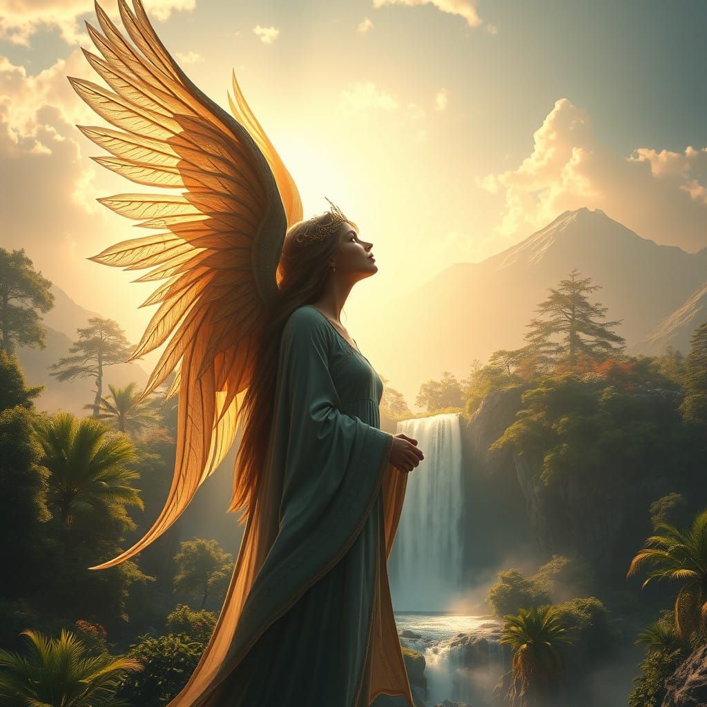 Divine Goddess in a Vibrant, Ethereal Landscape