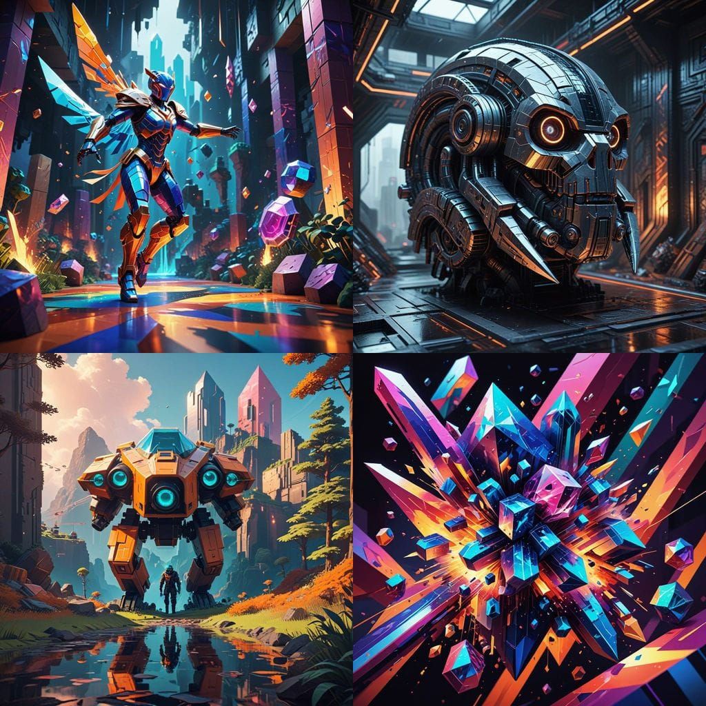 Cubist Minecraft Heroes in Geometric Fauvism Style