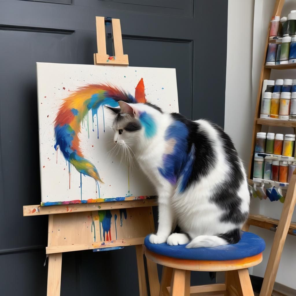 Cat Creates Abstract Art with Tail: Matte Painting