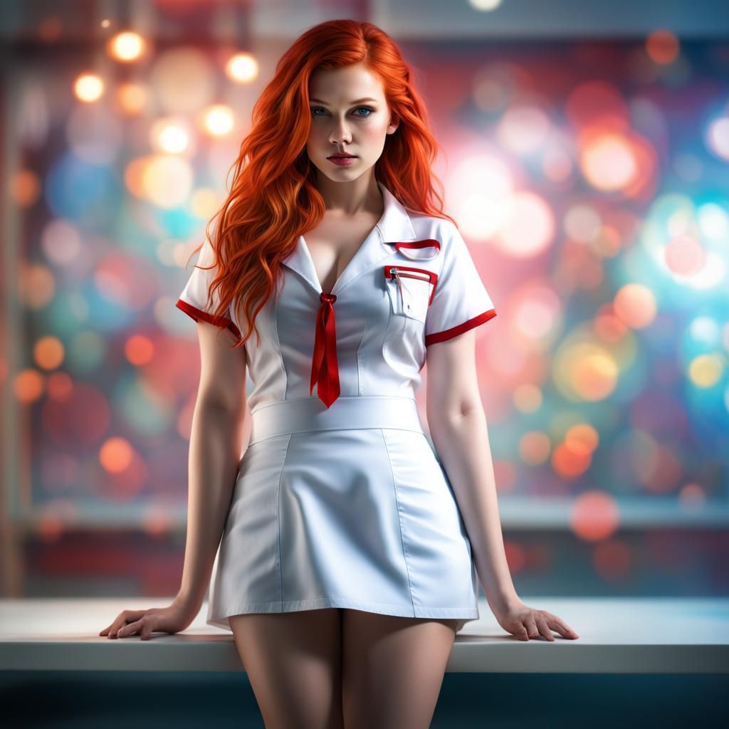 Hyperrealistic Redhead Nurse in Detailed Splash Art
