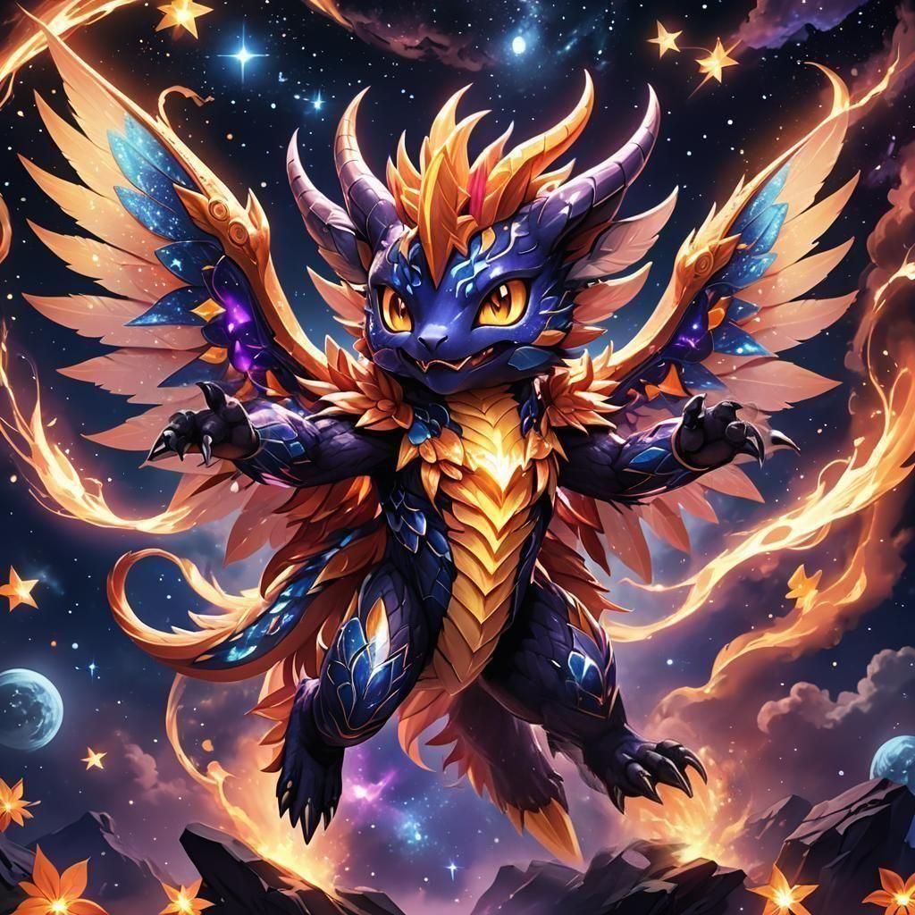 Colorful Gemstone Dragon in Moonlit Night Sky