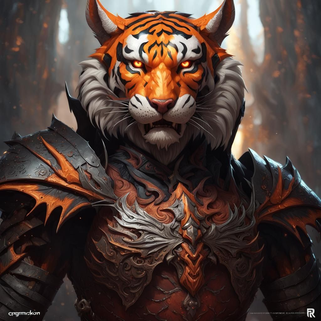 Fearsome Tiger Knight in Dark Fantasy Style