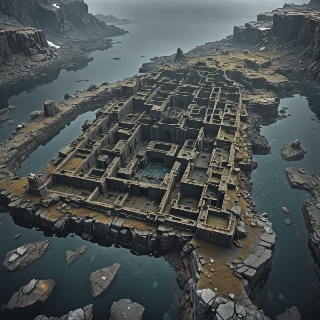 Sunken Atlantean City Ruins in Antarctic Depths