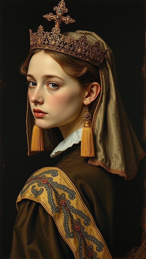 Renaissance Gouache Portrait in Ethereal Sepia Tones