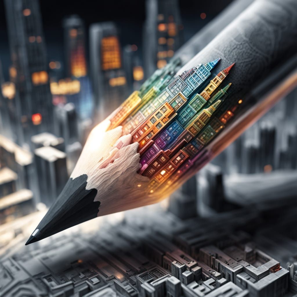Pencil Tip Holds Miniature Vibrant City