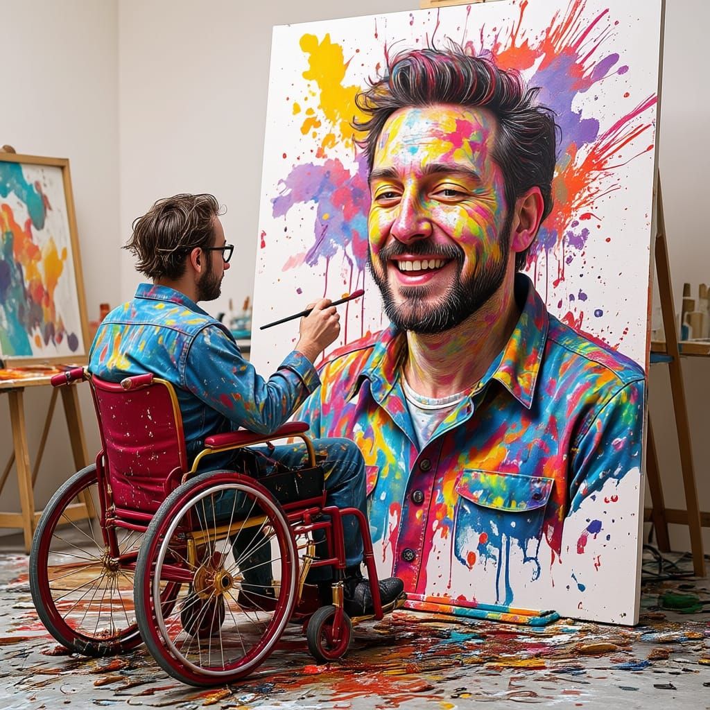 Ink Splash Self Portrait by Artist in Wheelchair