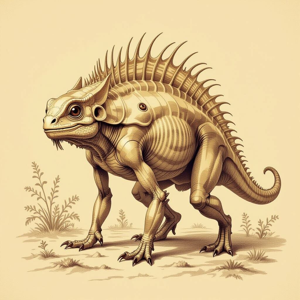 Sepia Pencil Sketch of a Bizarre Hybrid Creature