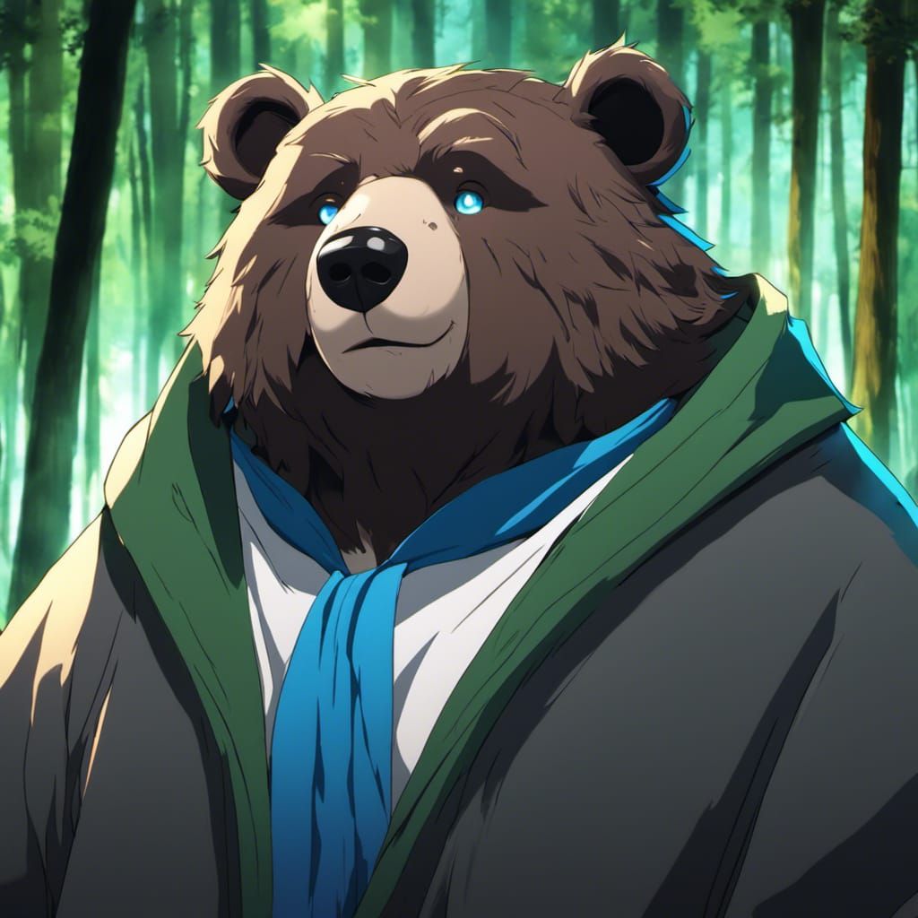 Anime Bear Portrait in Forest with Robe