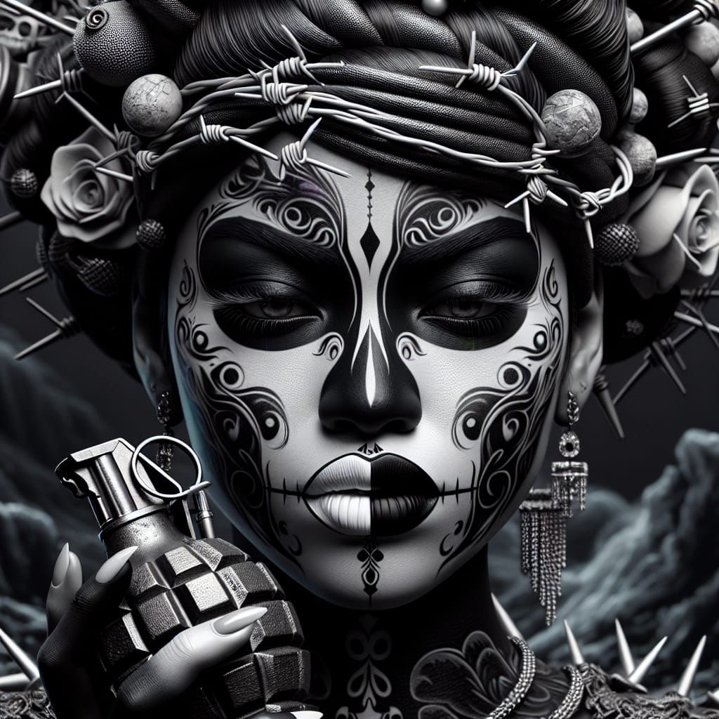 Latina Geisha with Barbed Wire Crown and Jewels