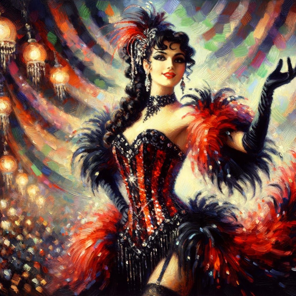 Glamorous Burlesque Queen in Impressionistic Painting