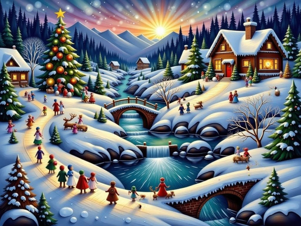 Christmas: Sunset with Christmas tree