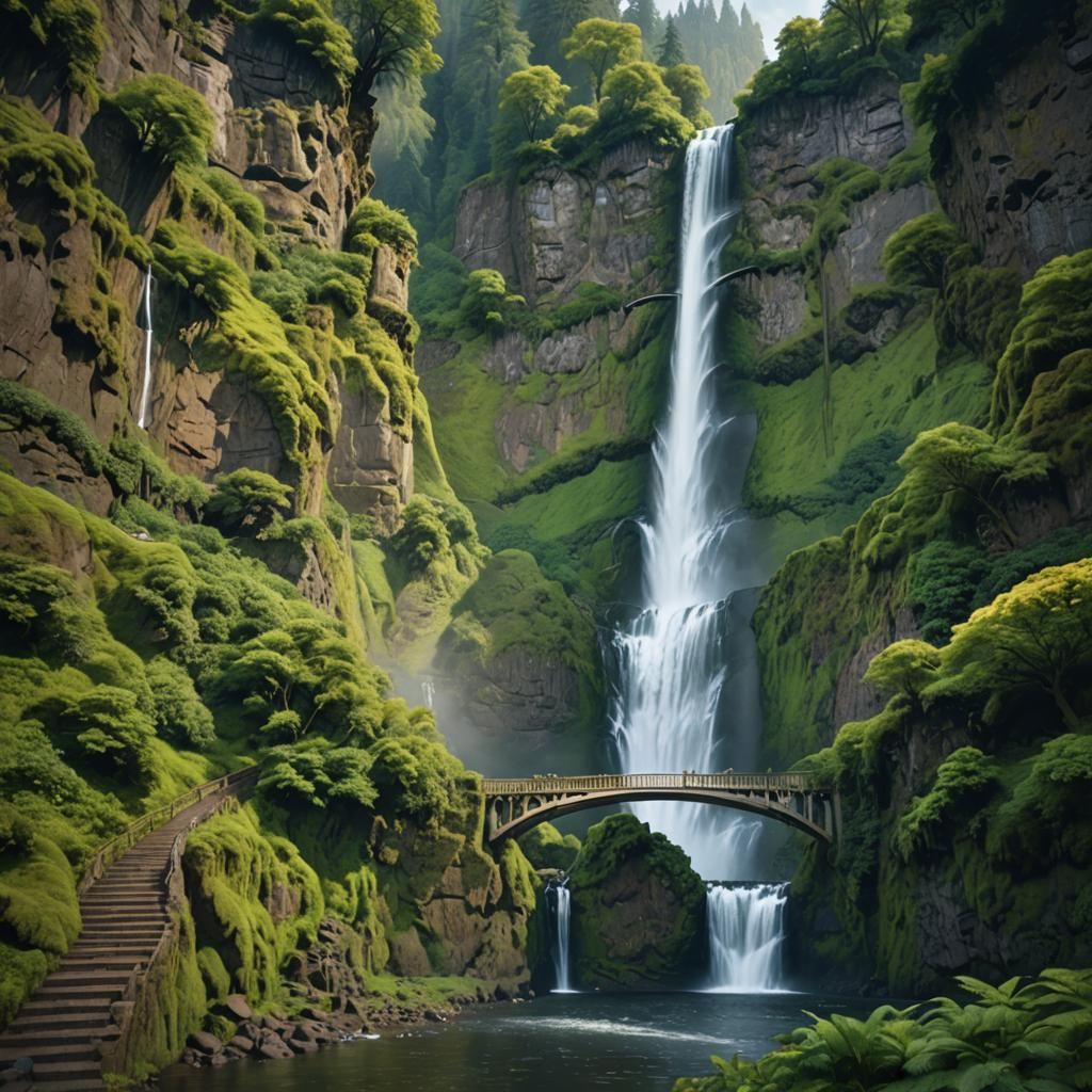Multnomah Falls: Oregon's Stunning Waterfall in Matte Painti...