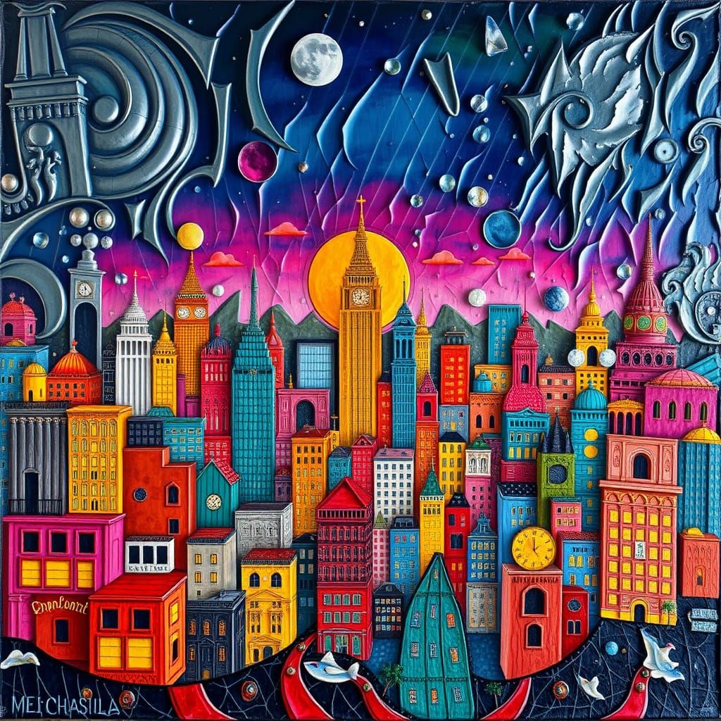 Luxurious Baroque Cityscape with Embossed Relief