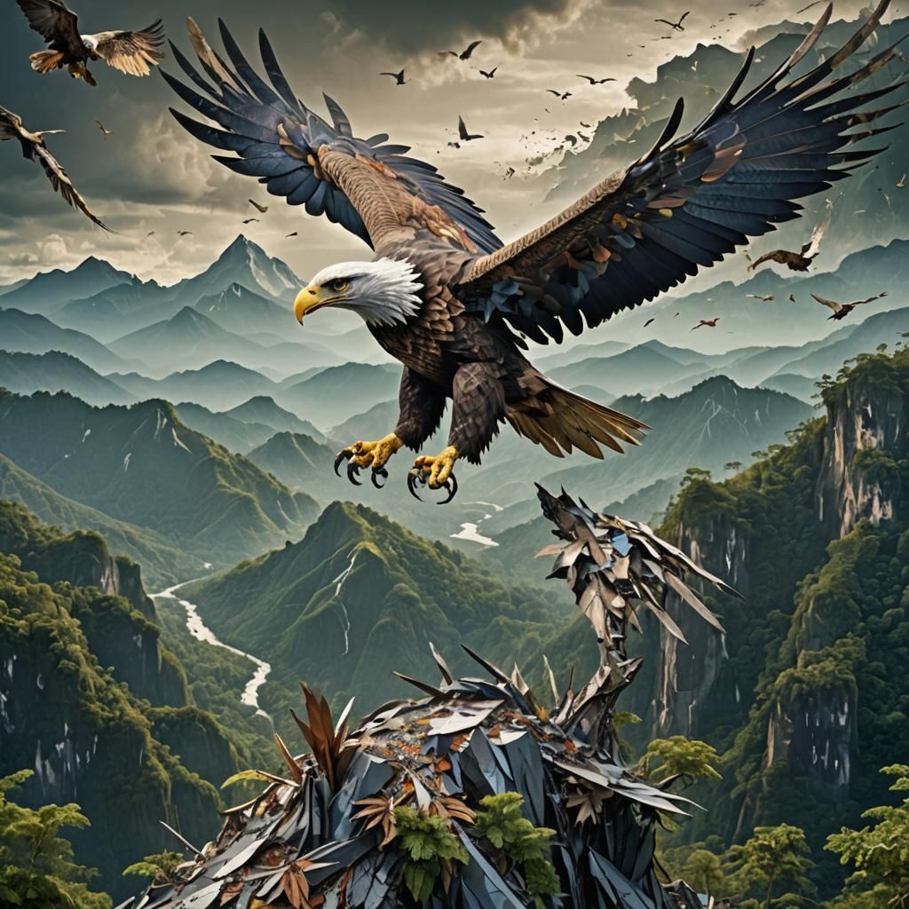 Futuristic Philippine Eagle with Metallic Wings