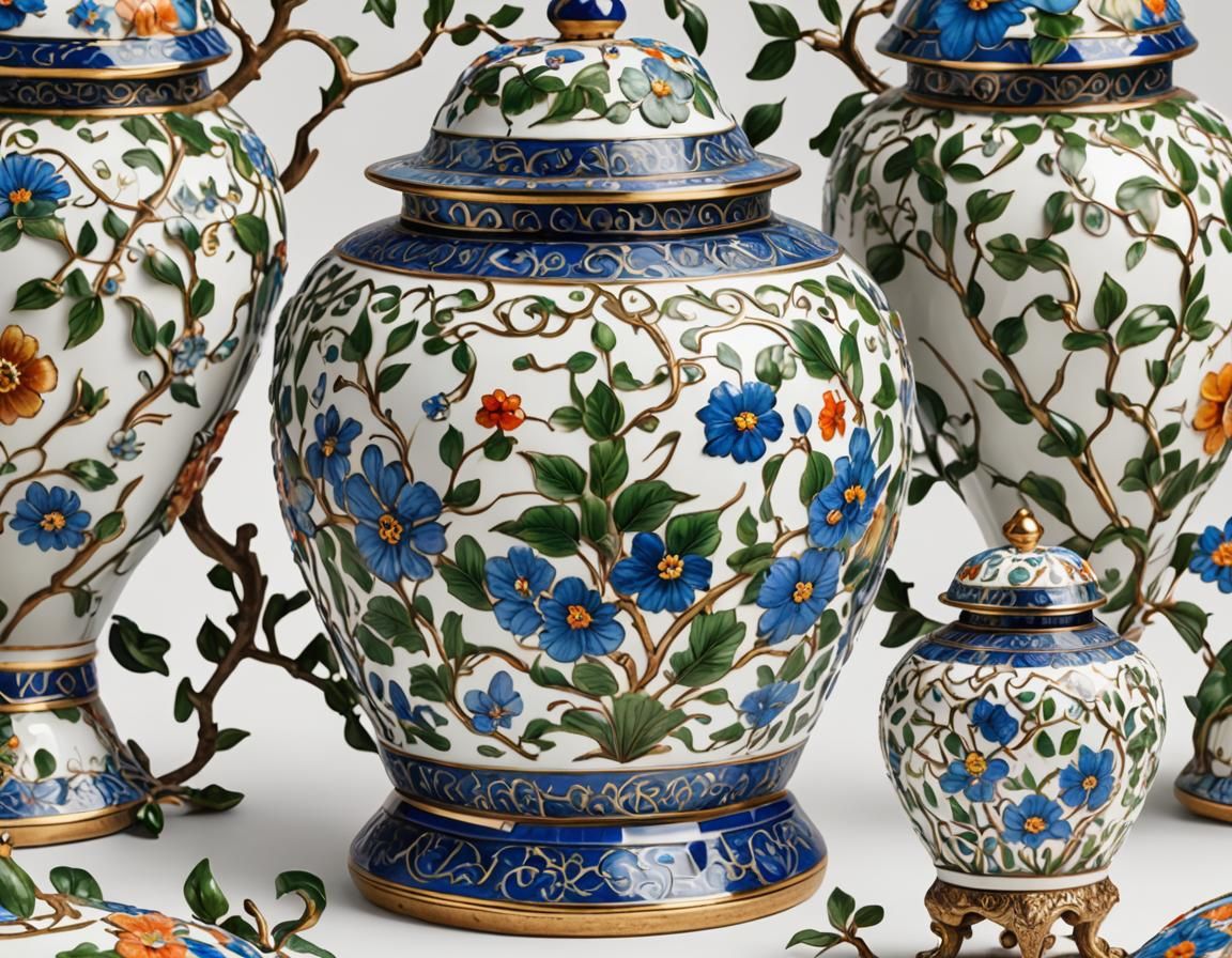 Ornate 3D Ginger Jar with Cloisonné Floral Design