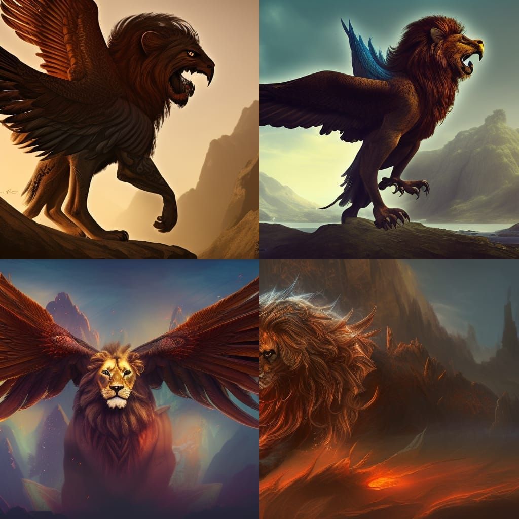 Lion-Eagle Hybrid Creature in Detailed Matte Painting