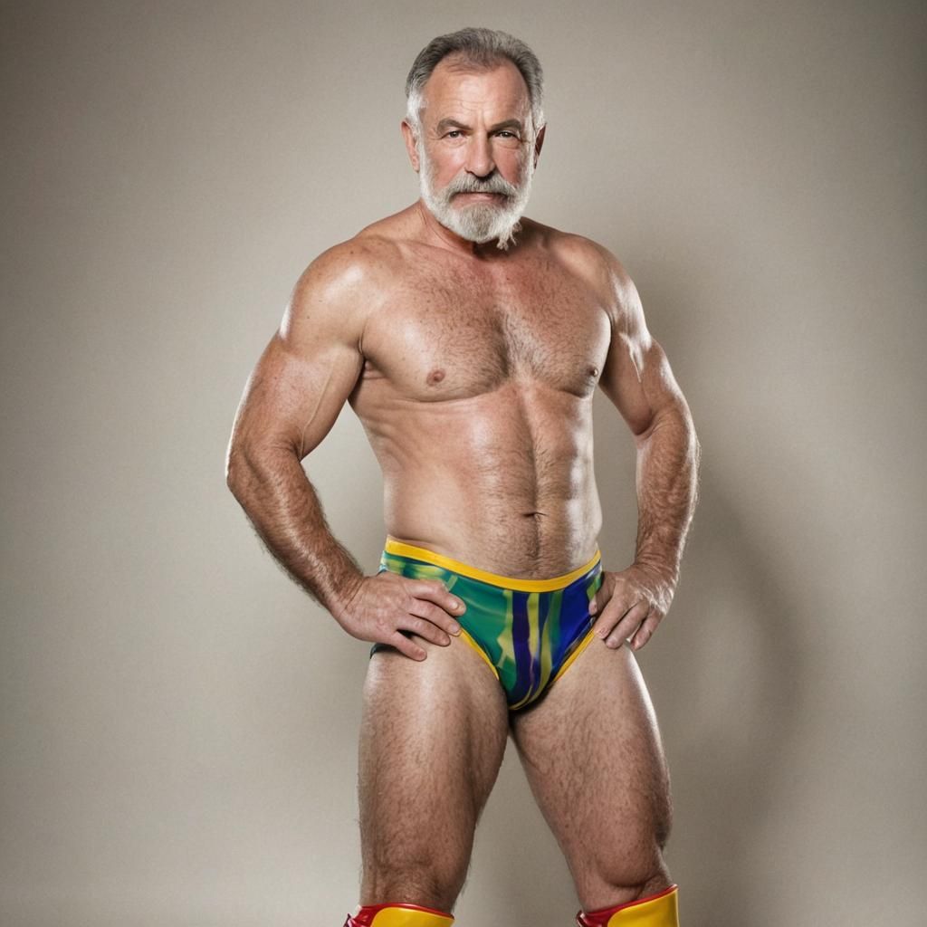 Vibrant Portrait of a Burly Wrestler in Retro Style