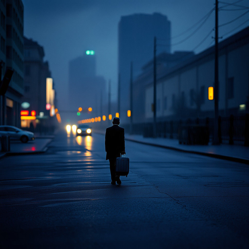 Lone Traveler at Dusk: Cinematic Street Photography