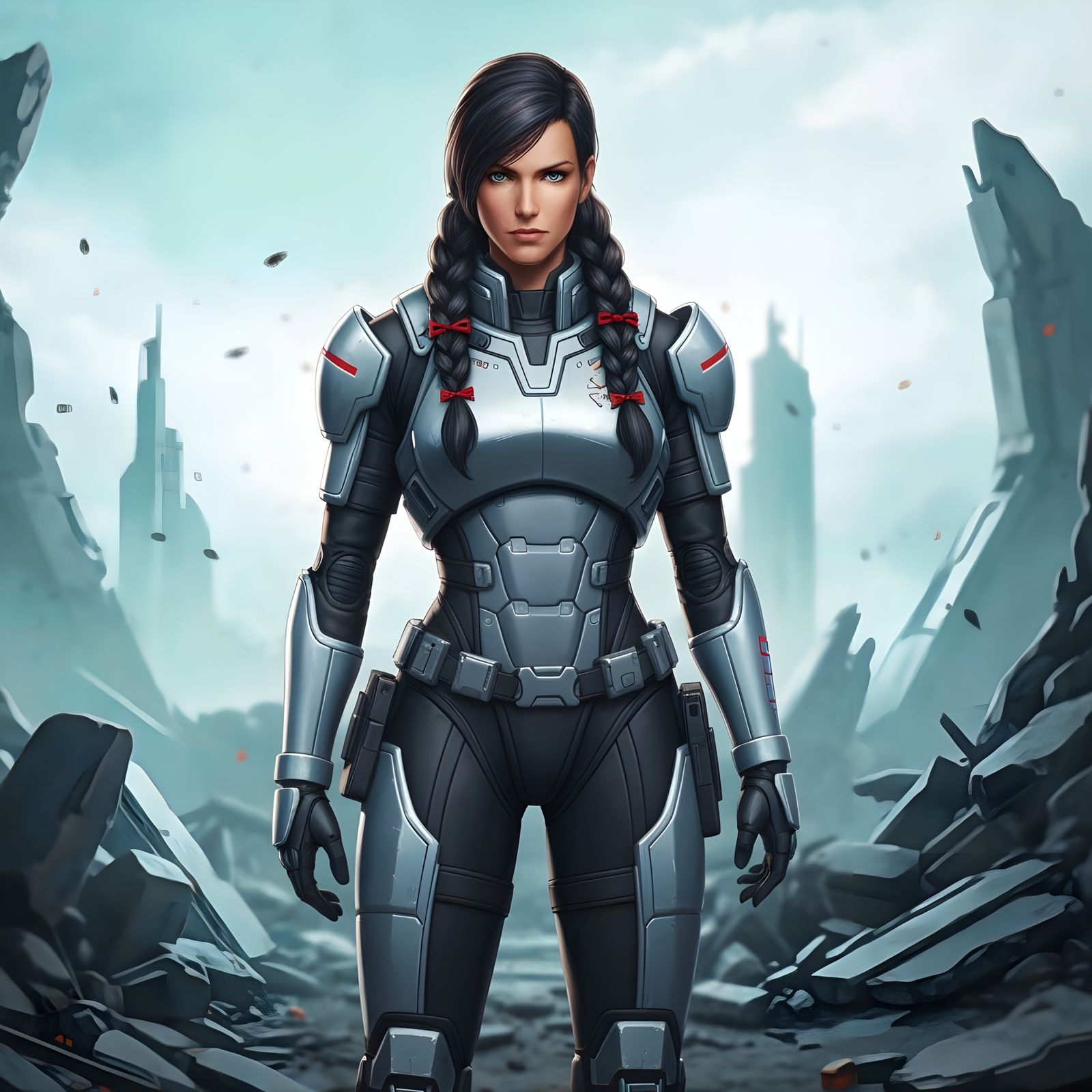 Commander Shepard as Armored Samurai in Anime Style