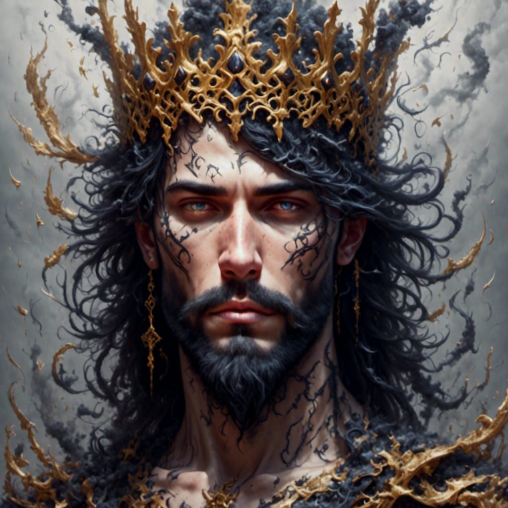 Regal King with Piercing Eyes in Splash Art Style