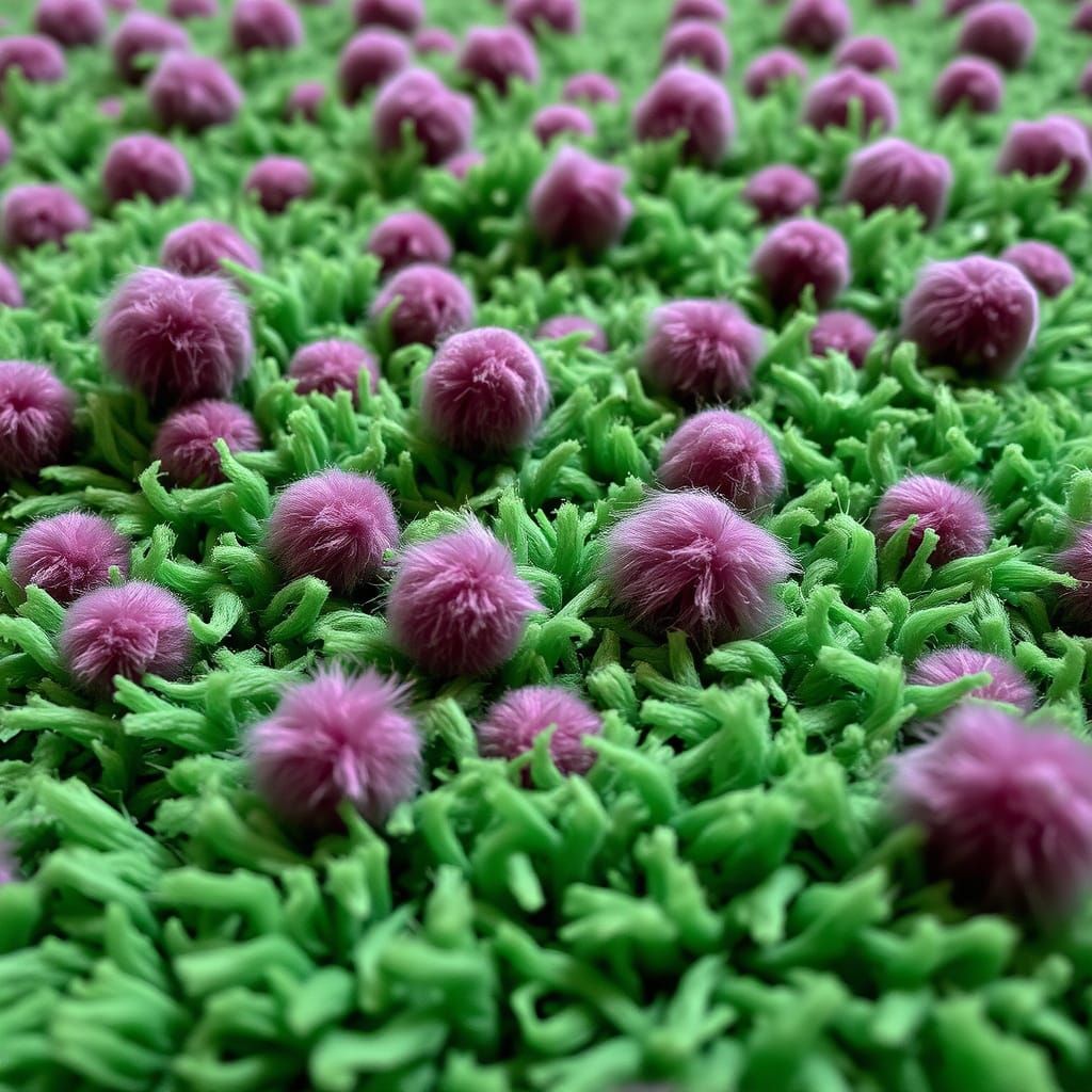 Macro Photograph of Wool Carpet with Mauve Pom-Poms