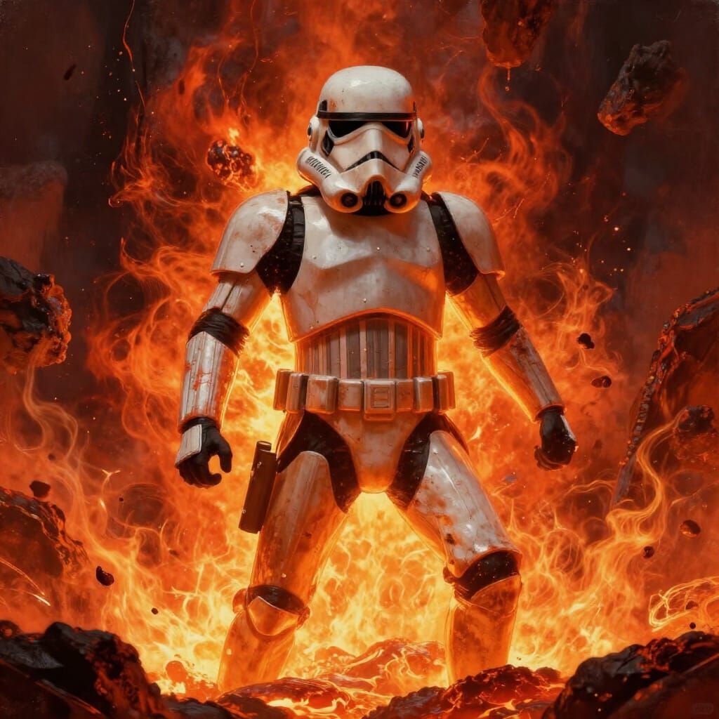 Stormtrooper Melts in Lava in Dramatic Digital Painting