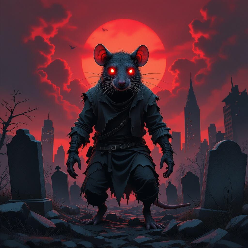 Eerie Rat Monster in Post-Apocalyptic Graveyard