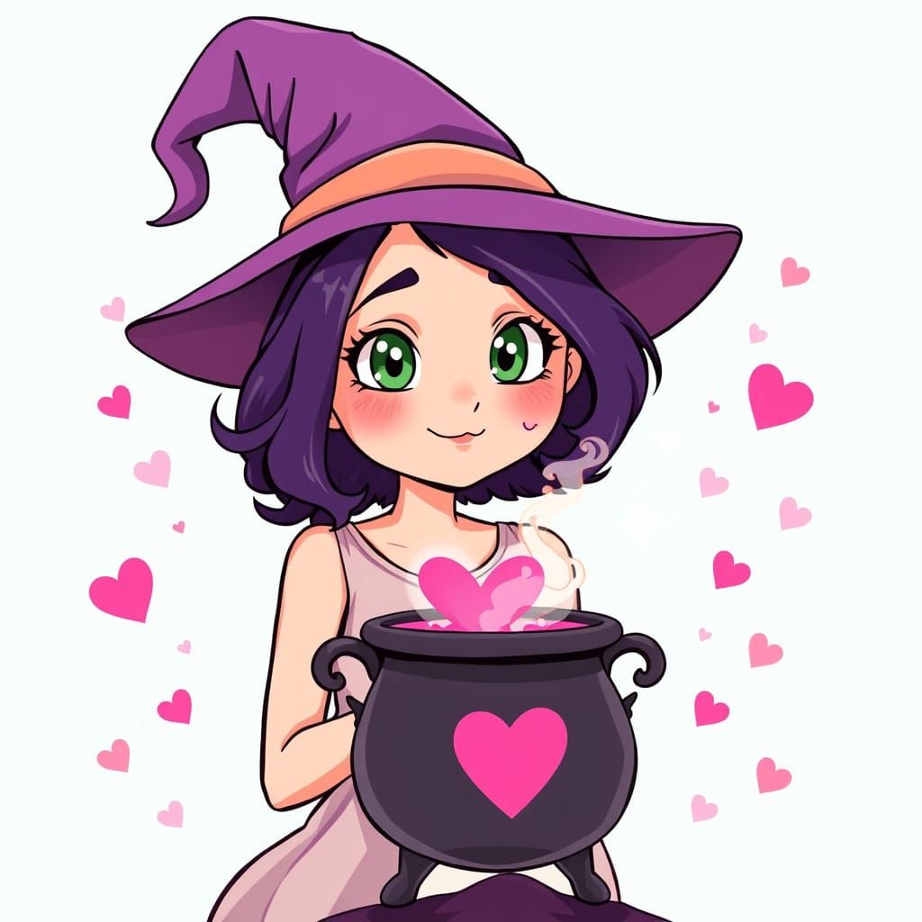 Enchanting Young Witch in Whimsical Anime Style