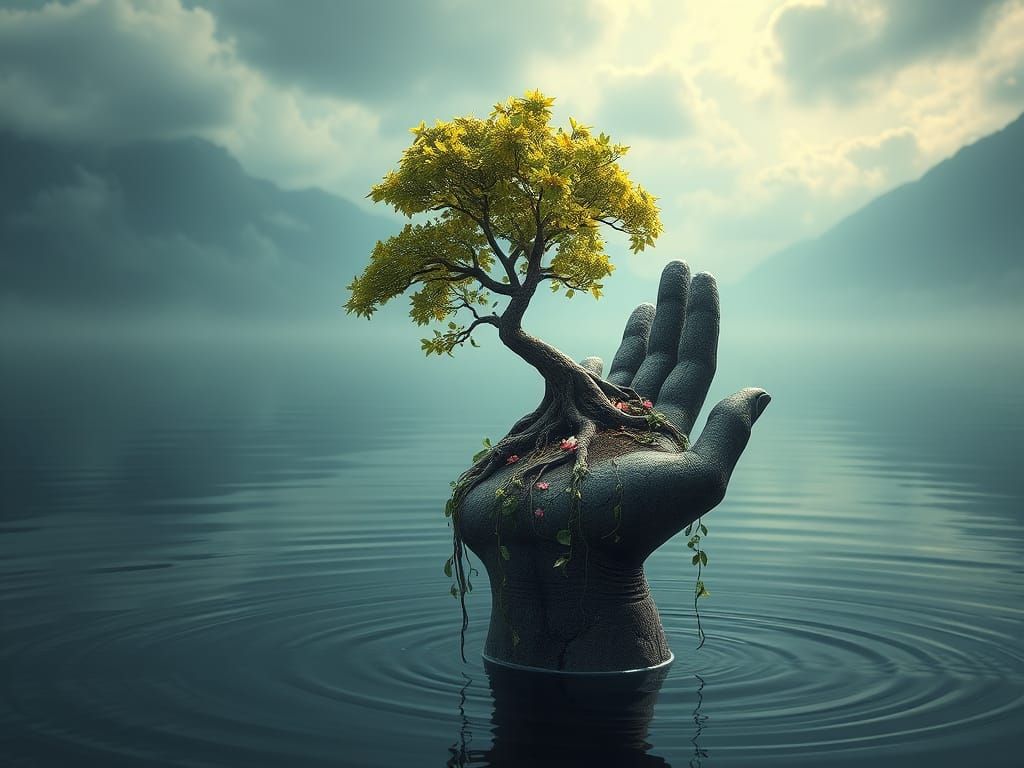 Surreal Stone Hand Blooms with Fantastical Vines