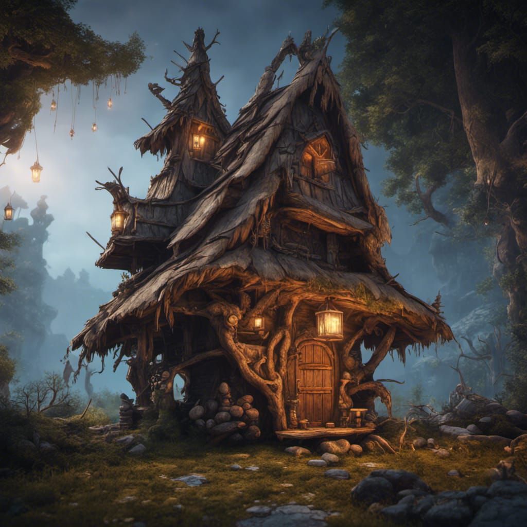 Baba Yaga's Hut in a Dark Fairy Tale