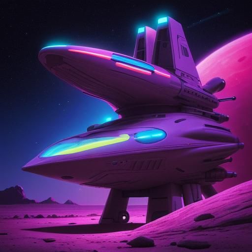 Cigar Spaceship on the Moon in Synthwave Neon Style