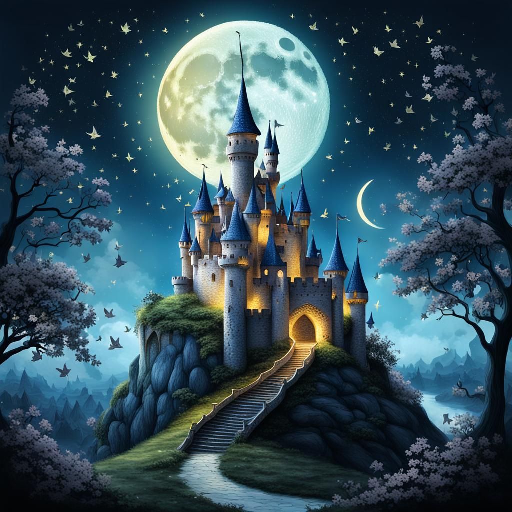 Whimsical Castle on a Fairy-Tale Moon
