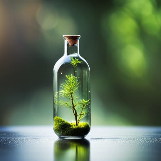 Cypress Tree in Glass Bottle with Rain