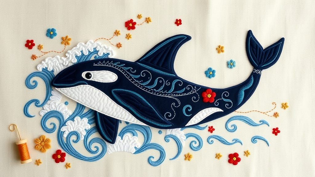 Majestic Orca Whale in Embroidery Art Style