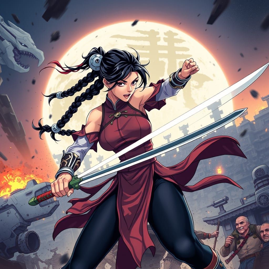 Epic Anime Warrior in Sci-Fi Combat