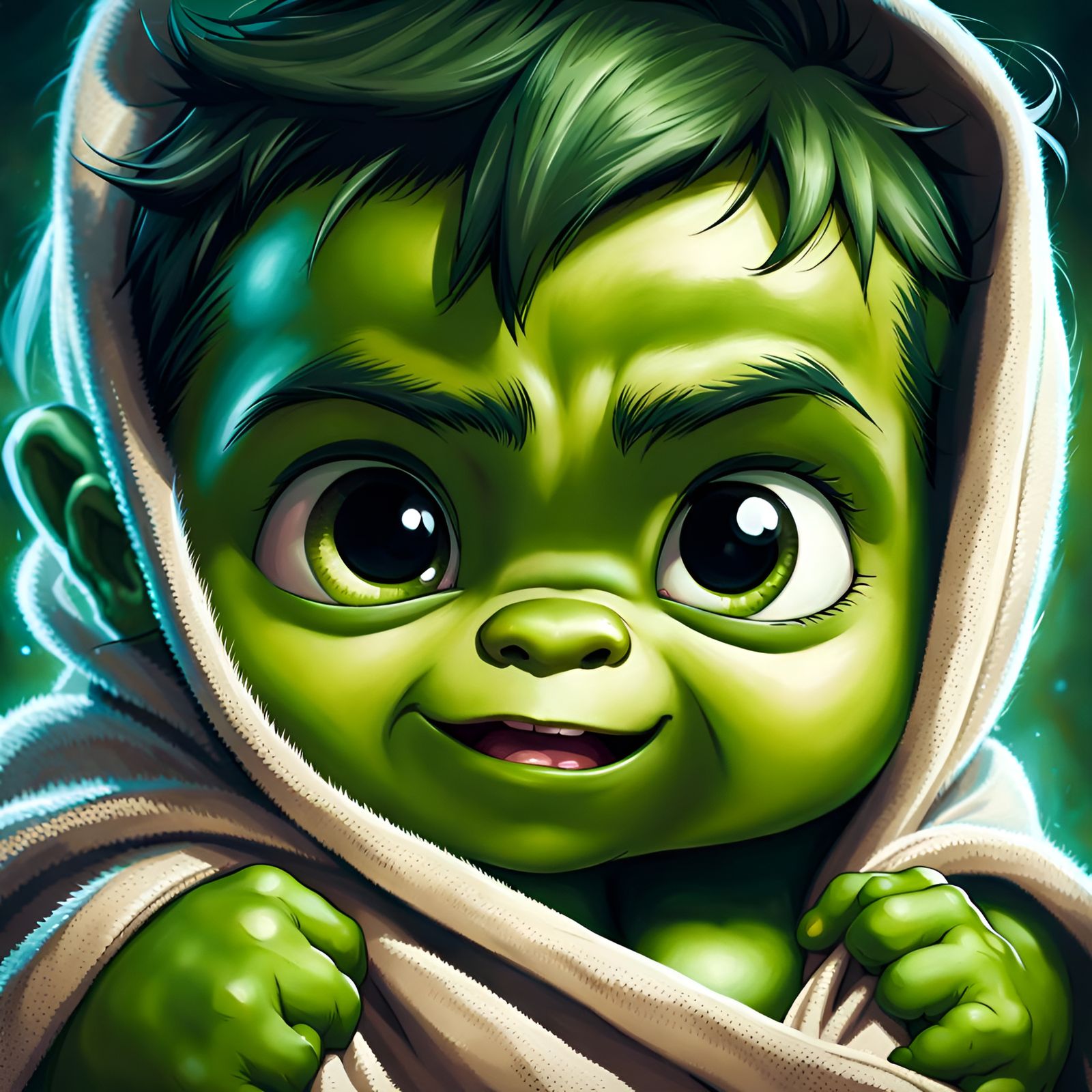 Adorable Baby Hulk Portrait in Expressive Style