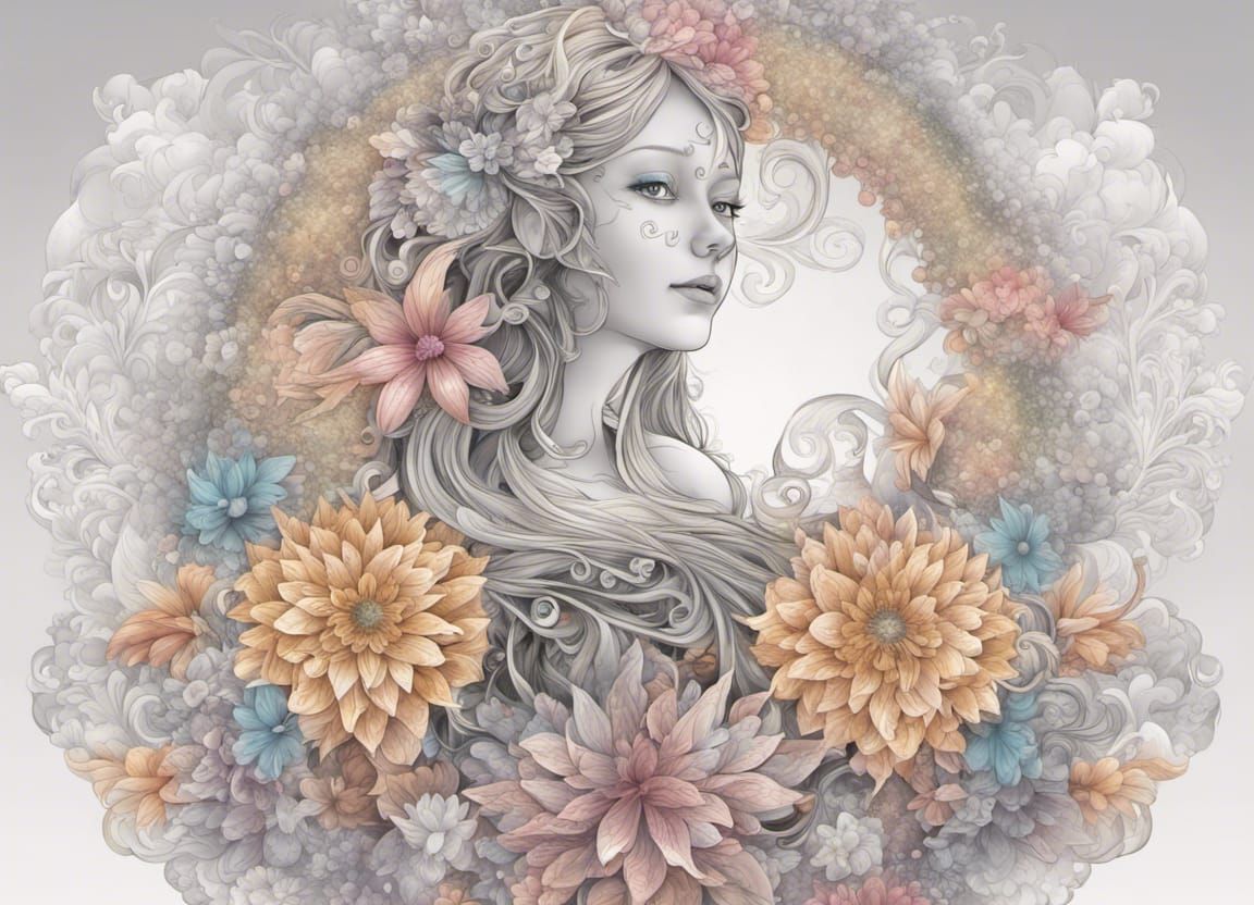 Glitter Fairy in Abstract Floral Garden