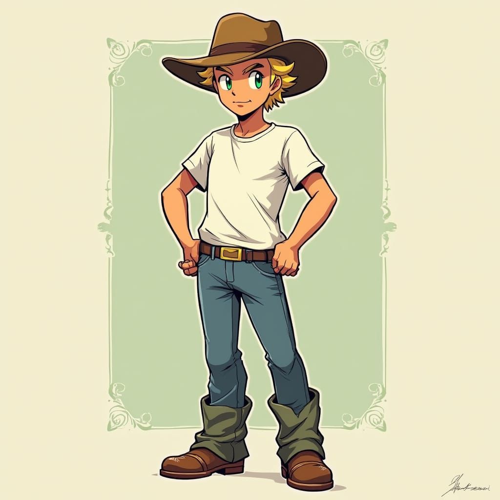 Rugged Blonde Pokémon Trainer in Classic Trading Card Style