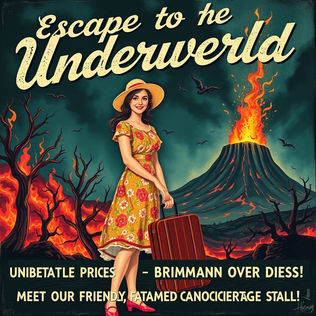 Eerie Woman's Escape to the Underworld, Vintage Poster