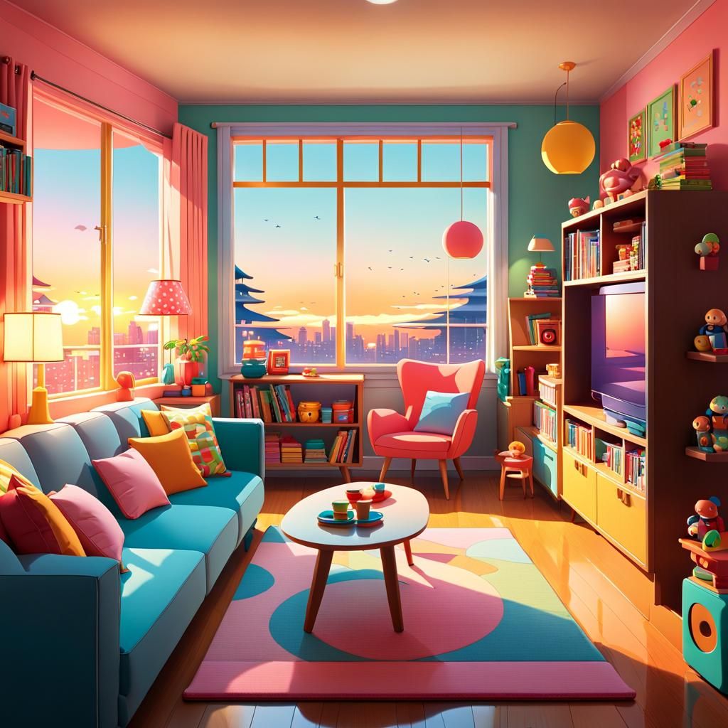 Cozy Room Cutaway in Anime Style: Children's Room