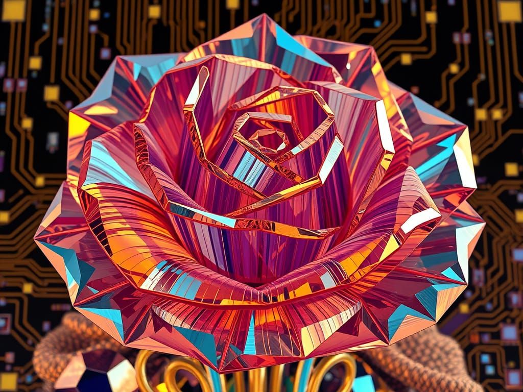 Crystal Rose in Mosaic Abstraction with Circuitry