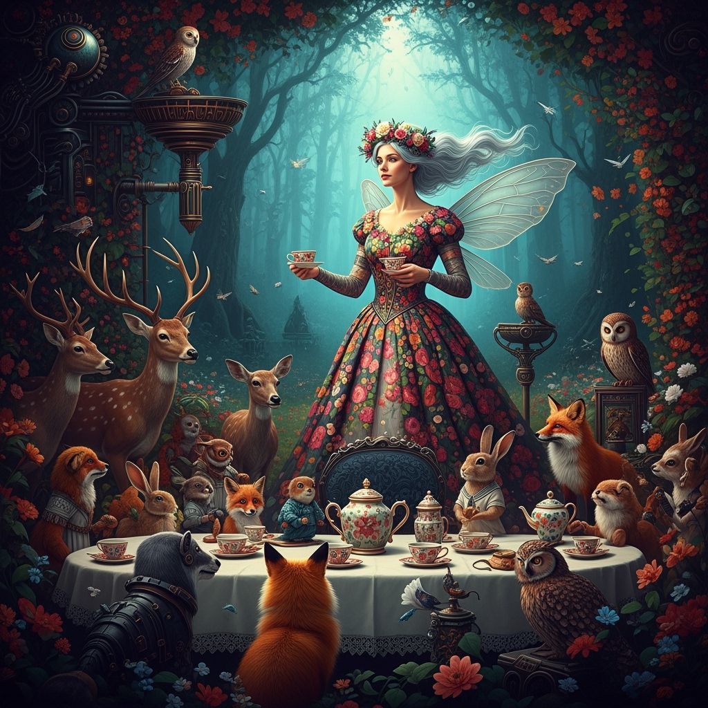 Fae Queen's Garden Tea Party with Forest Animals