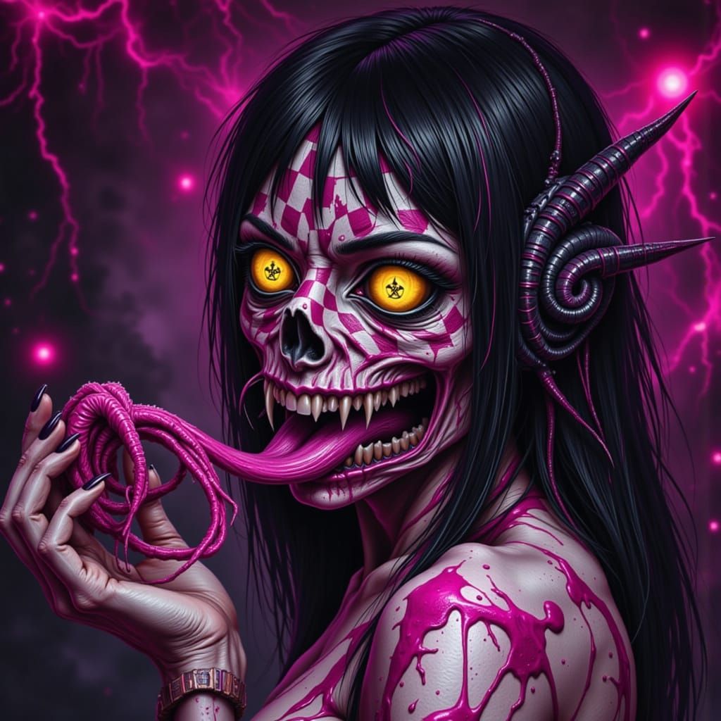 Alien Woman With Skull Revealed, Dark Surreal Style