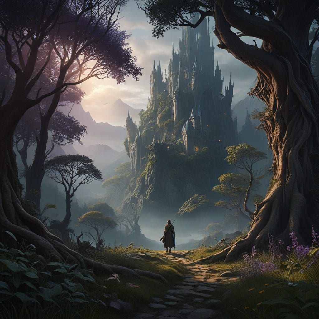 Dark Fantasy Lord of the Rings Scene in Epic Cyberpunk Style