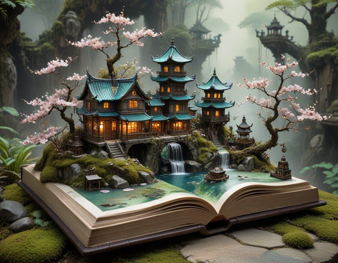 Steampunk City Emerges from Book in Zen Garden