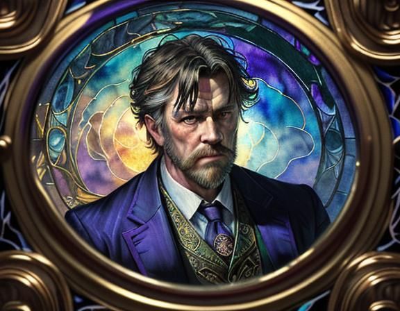 Man's Face with Swirling Smoke, Watercolor Style